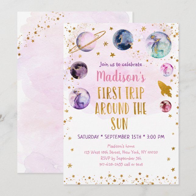 Convites Galáxia Rosa Primeira Viagem Ao Redor Do Sol Anive (Frente/Verso)