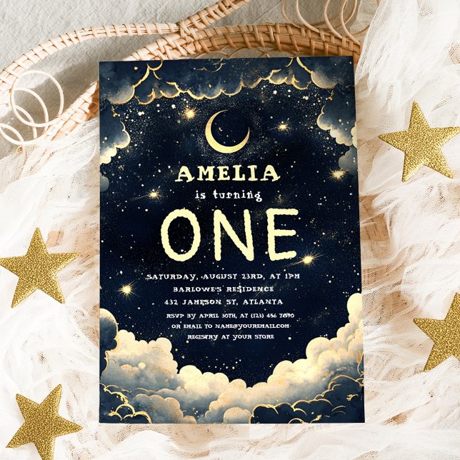 Convites Galáxia Stars Celestial Bebê Primeiro Aniversário (Galaxy Stars Celestial Baby First Birthday Invitation)