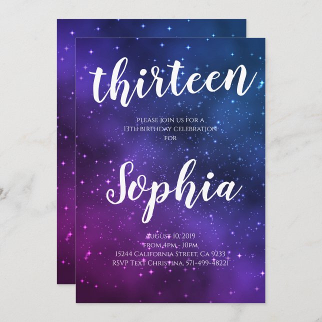 Convites Galáxia Universo Estrelas Roxas Menina Aniversário (Frente/Verso)