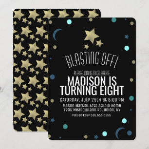 Convites Galáxias Faux Estrelas Douradas Confetti Space An