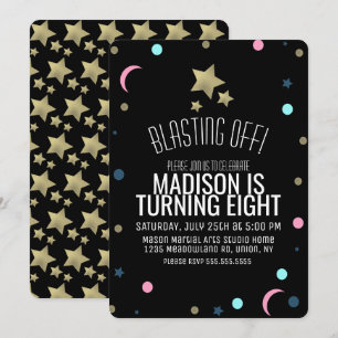 Convites Galáxias Faux Estrelas Douradas Confetti Space An