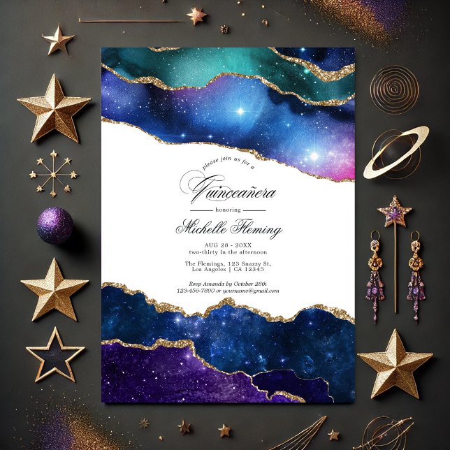Convites Galaxy Agate Quinceañera Foto (Galaxy Agate Quinceañera Photo Invitation)