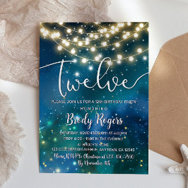 Convites Galaxy Blue Stars String Lights Boys 12 Aniversári
