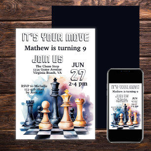 Convites Galaxy Chess Piece Modern Chess Aniversário