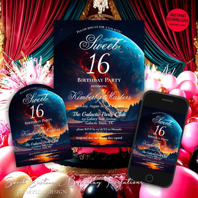 Convites Galaxy Doce 16 Festas de aniversário (Criador carregado)
