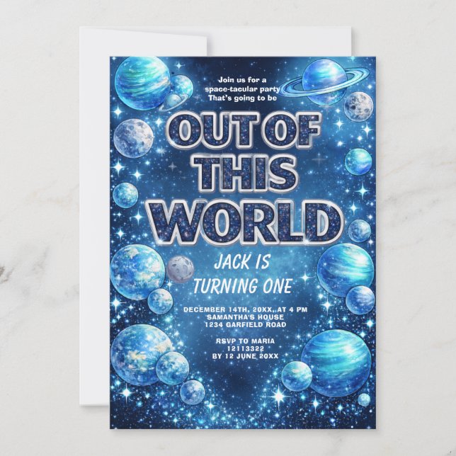 Convites Galaxy Planet Kids Birthday Party Invite (Frente)
