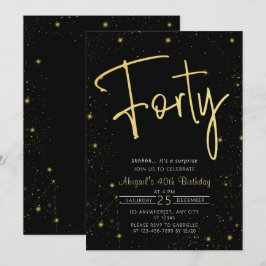 Convites Galaxy Script Black and Dourado aniversário de 40 