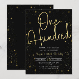 Convites Galaxy Script Black e Dourada 100ª Festa de aniver