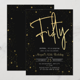 Convites Galaxy Script Black e Dourada 50ª Festa de anivers