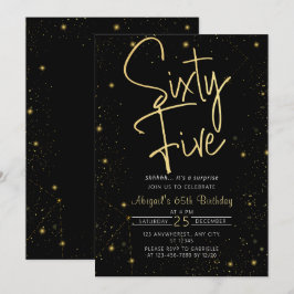 Convites Galaxy Script Black e Dourada Festa de aniversário