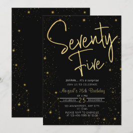 Convites Galaxy Script Black e Dourada Festa de aniversário