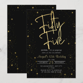 Convites Galaxy Script Black e Dourada Festa de aniversário