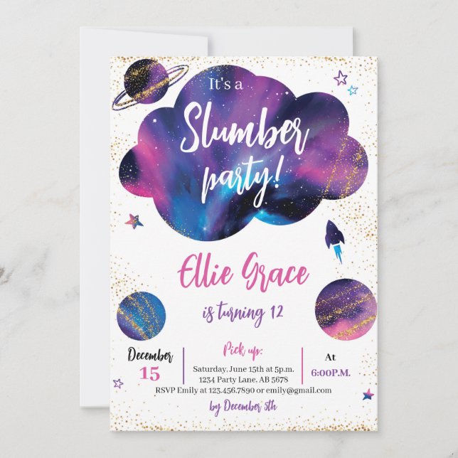 Convites Galaxy Slumber Party (Frente)