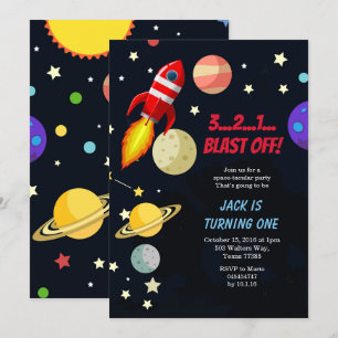 Convites Galaxy Space Blast off Birthday