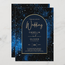 Convites Galaxy Starry Night Marinho Blue Dourado Casamento