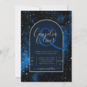 Convites Galaxy Starry Night Marinho Blue Dourado Casamento