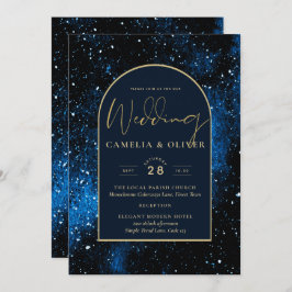 Convites Galaxy Starry Night Marinho Blue Dourado Casamento