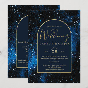 Convites Galaxy Starry Night Marinho Blue Dourado Casamento