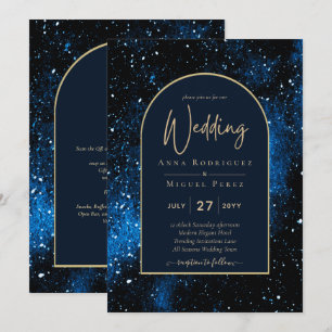 Convites Galaxy Starry Night Marinho Blue Dourado Casamento