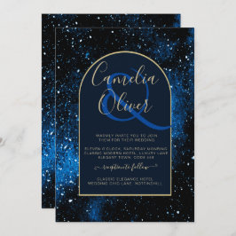 Convites Galaxy Starry Night Marinho Blue Dourado Casamento