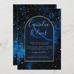 Convites Galaxy Starry Night Marinho Blue Dourado Casamento