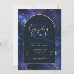 Convites Galaxy Starry Night Marinho Blue Dourado Casamento