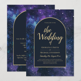 Convites Galaxy Starry Night Purple Blue Casamento Dourado