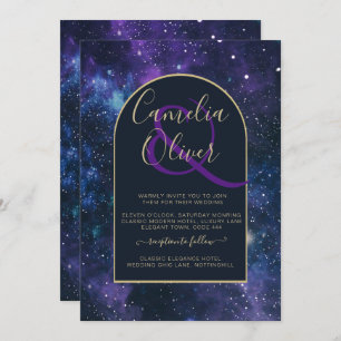 Convites Galaxy Starry Night Purple Blue Casamento Dourado