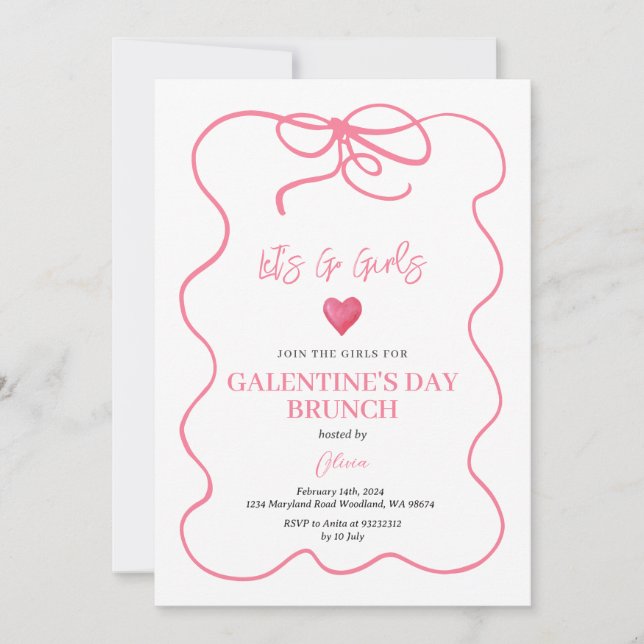 Convites Galentine Brunch, guiada de Conquette Rosa (Frente)