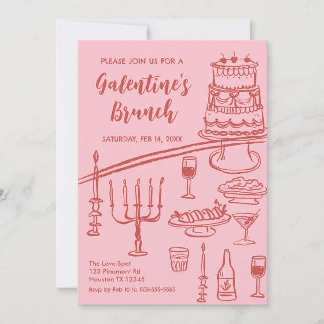 Convites Galentine Brunch red & pink Party Invitation (Frente)