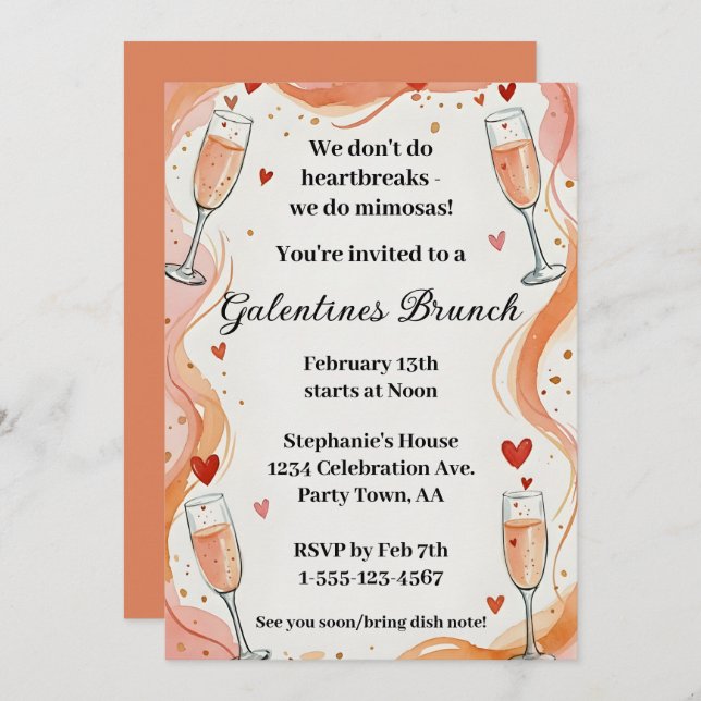Convites Galentine Mimosa Drink Brunch Party Invite  (Frente/Verso)