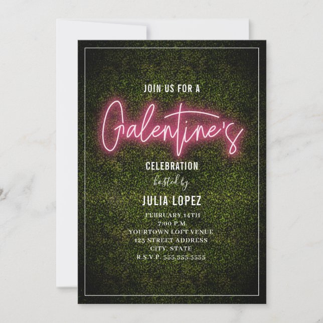 Convites Galentine Neon Script Boxwood Party (Frente)