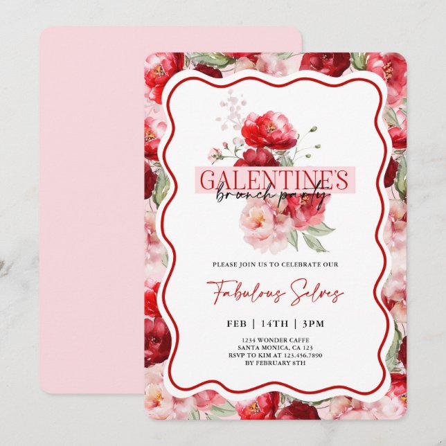 Convites Galentine’s Brunch Party Invitation (Frente/Verso)