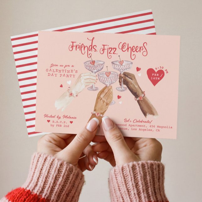 Convites Galentine’s Day Party Friends & Bubbly Watercolor (Galentine’s Day Party Friends & Bubbly Watercolor Invitation1)