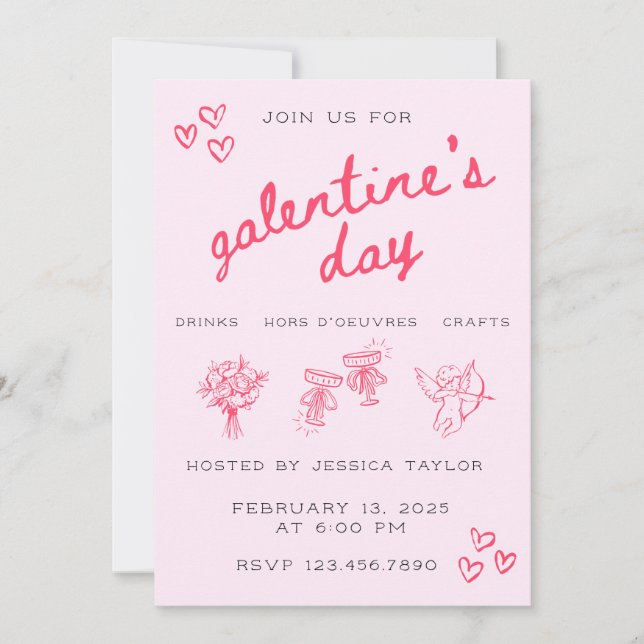 Convites Galentine’s Day Valentines Girly Invitation (Frente)