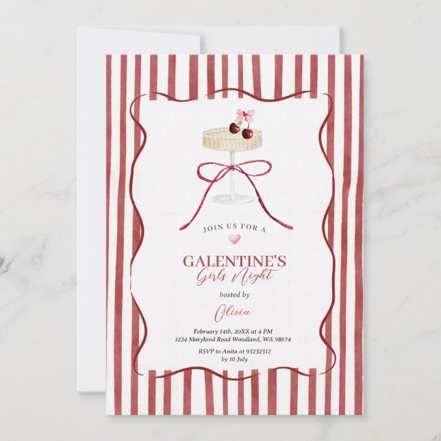 Convites Galentine’s Girls Night Red Cherry Invitation (Frente)