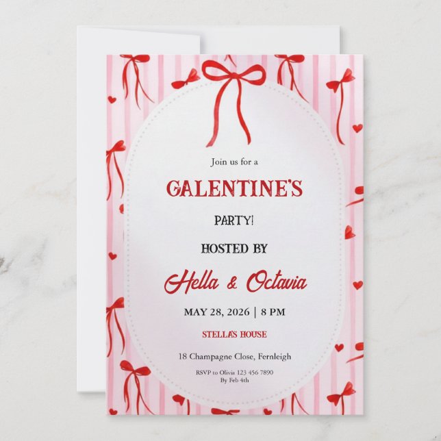Convites Galentine’s Party Invitation Printable, Pink & Red (Frente)