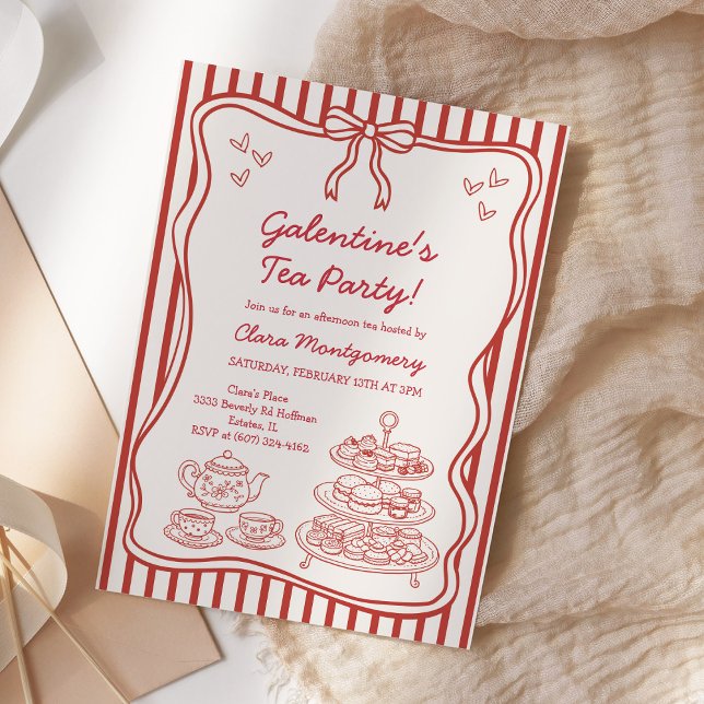Convites Galentines Afternoon Tea Party Hand Drawn (Criador carregado)