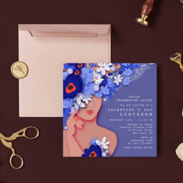 Convites Galentine's Day Luncheon Modern Girly Floral (Criador carregado)
