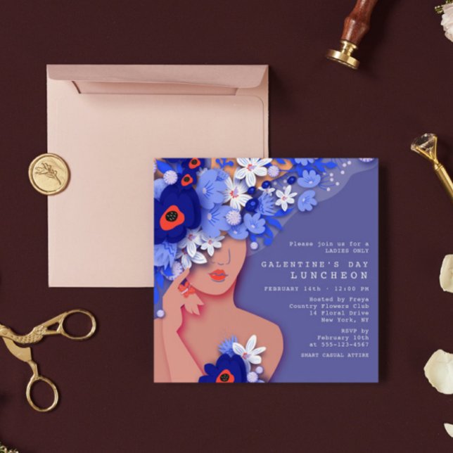 Convites Galentine's Day Luncheon Modern Girly Floral (Criador carregado)
