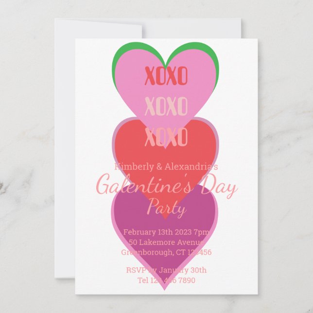 Convites Galentine's Day Party Hearts Typography Design  (Frente)