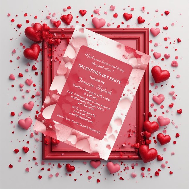 Convites Galentine's Day Party Pastel Coral Hearts Modern  (Galentine's Day Party Pastel Coral Hearts Modern Invitation)