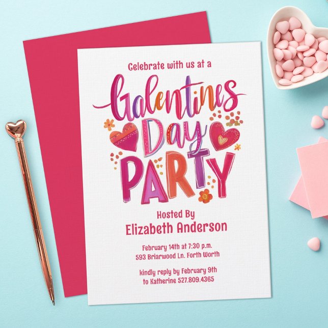 Convites Galentines Day Red hand drawn Party Invitation (A cute and festive "Galentines" Valentines Party Invitation. Personalize it with your information)