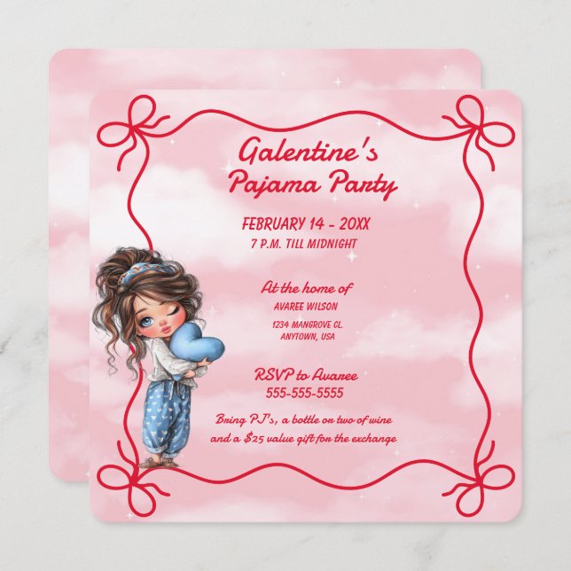 Convites Galentine's Pajama Party Invitation (Frente/Verso)