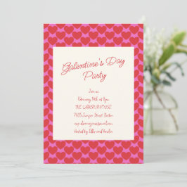 Convites Galentine's Party Pink and Red Heart Valentine