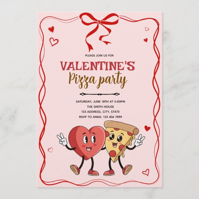 Convites Galentines valentine retro pizza invitation (Frente)