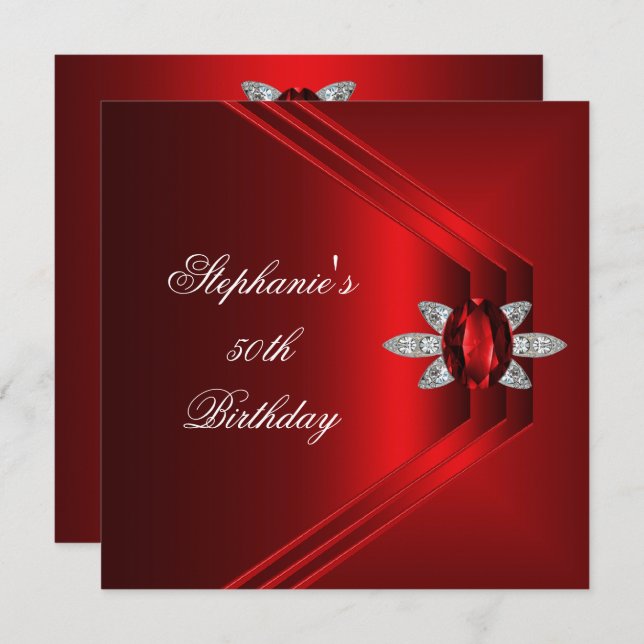 Convites Galeria de Seda Vermelha rica em Festa de aniversá (Frente/Verso)