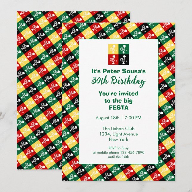 Convites Galeria Portuguesa de Festas de aniversário de Bar (Frente/Verso)