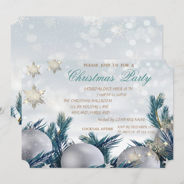 Convites Galho de Árvore de Natal, Empresa de Bolas Festa d (Frente/Verso)