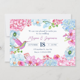 Convites Galho floral azul-pastel com casamento de aves